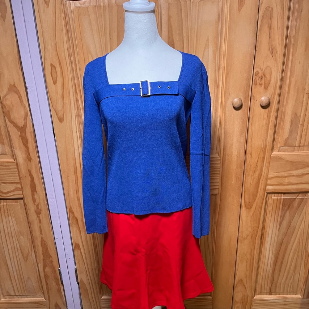 Cable & Gauge Long Sleeve Top with Red Skirt